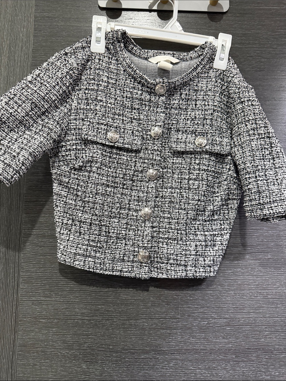 H&M Black & White Tweed Girls' Jacket with Silver Buttons